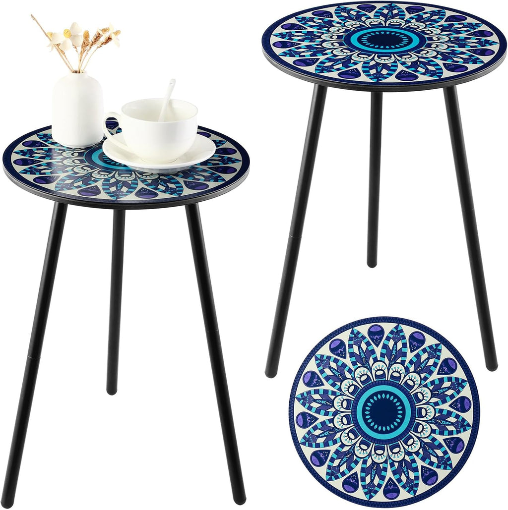 Outdoor Side Table Set of 2 Patio Side Tables for Outside Black End Tables Small Outdoor Table Round Patio End Table Metal Side Table Outside, Indoor, Living Room, Small Spaces, Midnight Feather