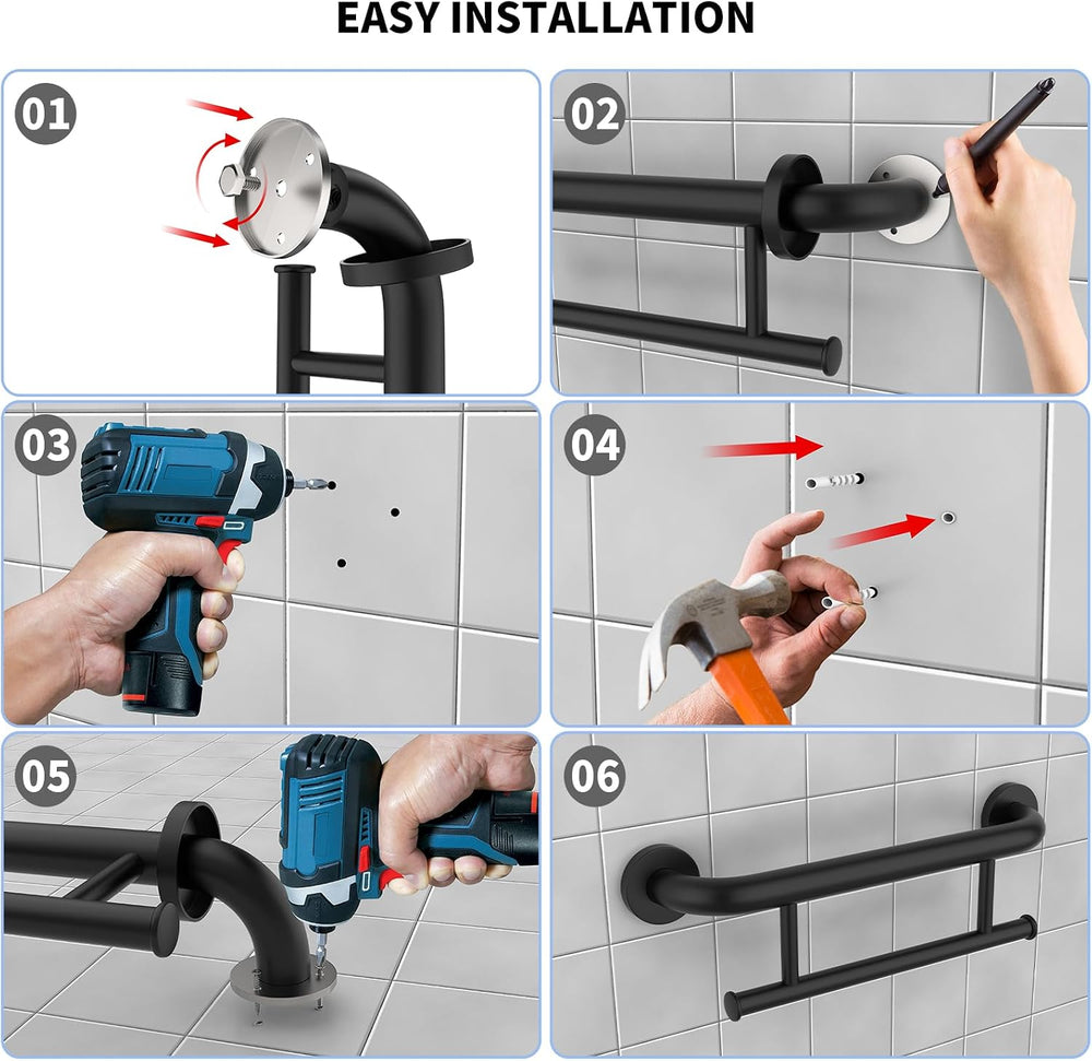 Black Grab Bar with Towel Holder, Grab Bars for Bathtub and shower