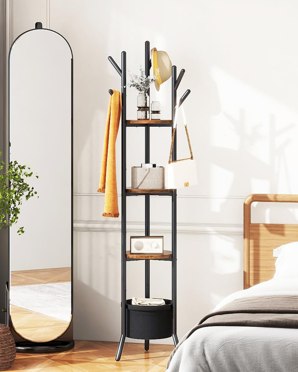 YMYNY Coat Rack, Freestanding Coat Stand with Storage Shelves, Hall Trees wit...