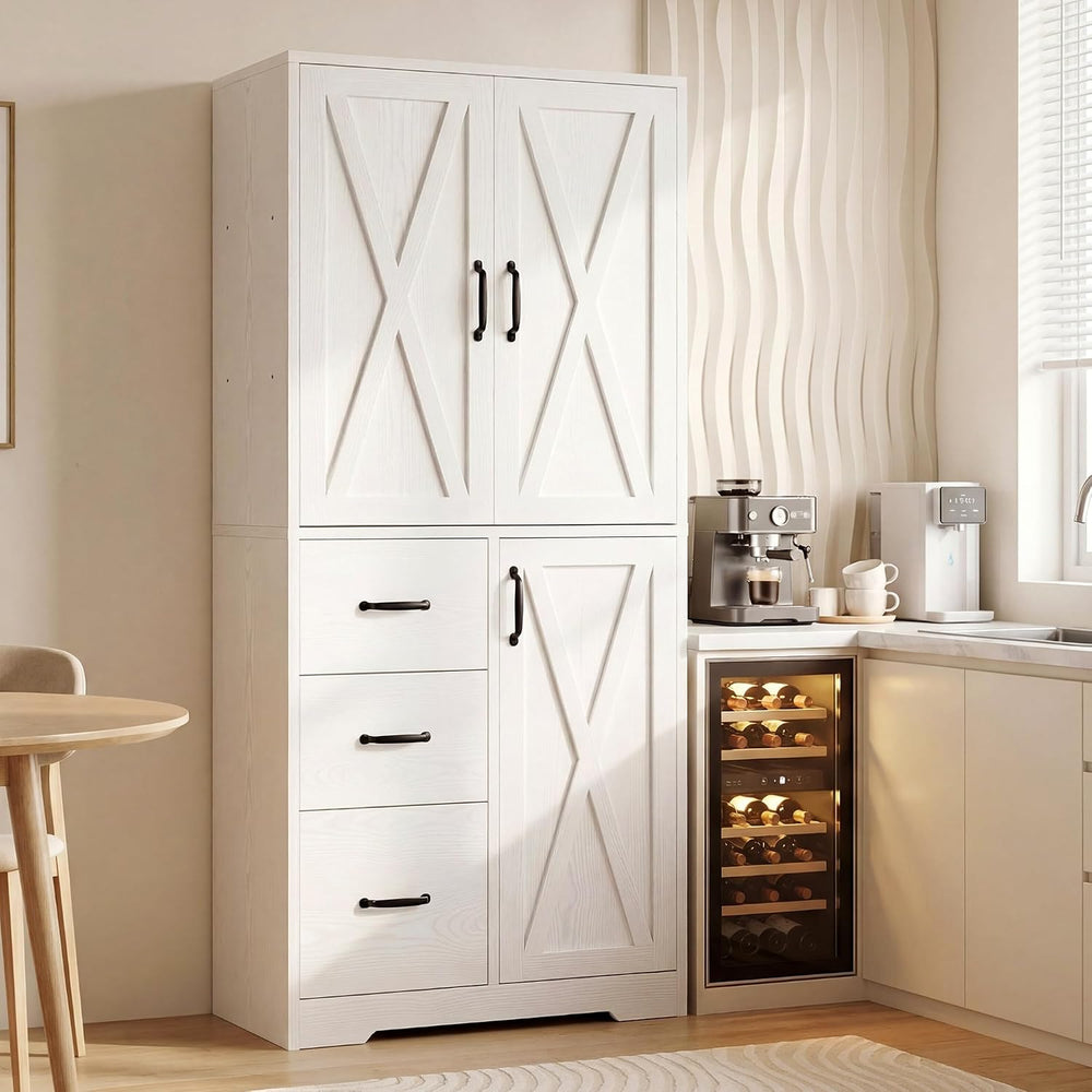 IRONCK Pantry Cabinet, Kitchen Storage Cabinet with 3 Door & Drawer, White
