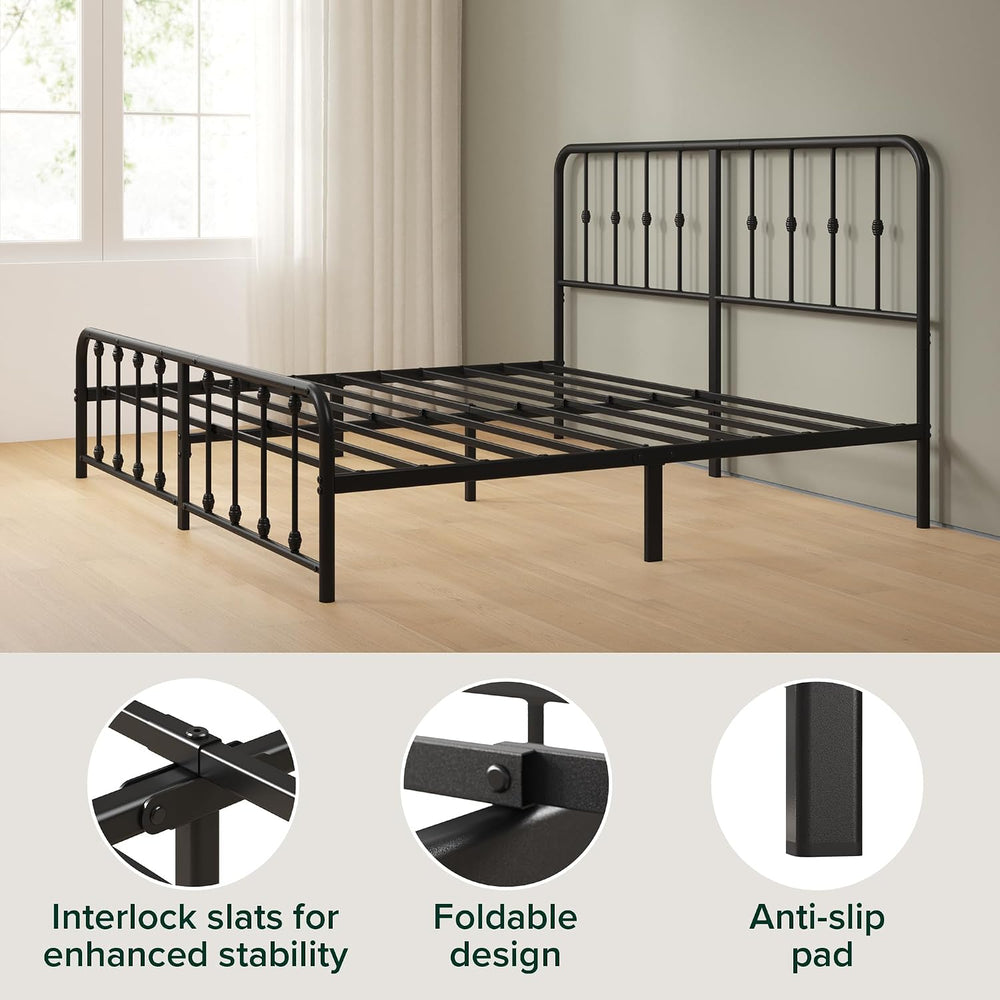 Zinus Leonardo Metal Platform Bed Frame, Victorian Spindle Headboard, King