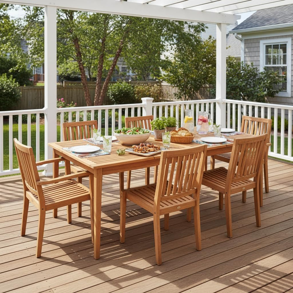 Tangkula 6-Person Outdoor Acacia Wood Dining Table, 67" Rectangular Table