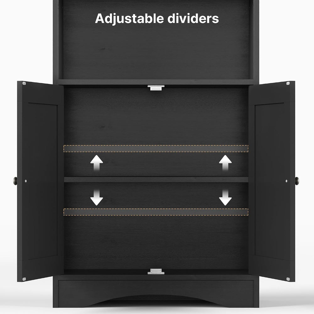 Gizoon 71’’H 6-Shelf Bookcase with Doors, Black Bookcase and Bookshelves