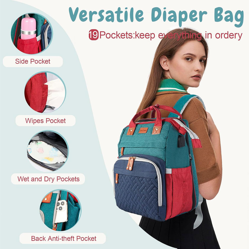 JOYCE Diaper Bag Backpack with Changing Station,Blue-Green