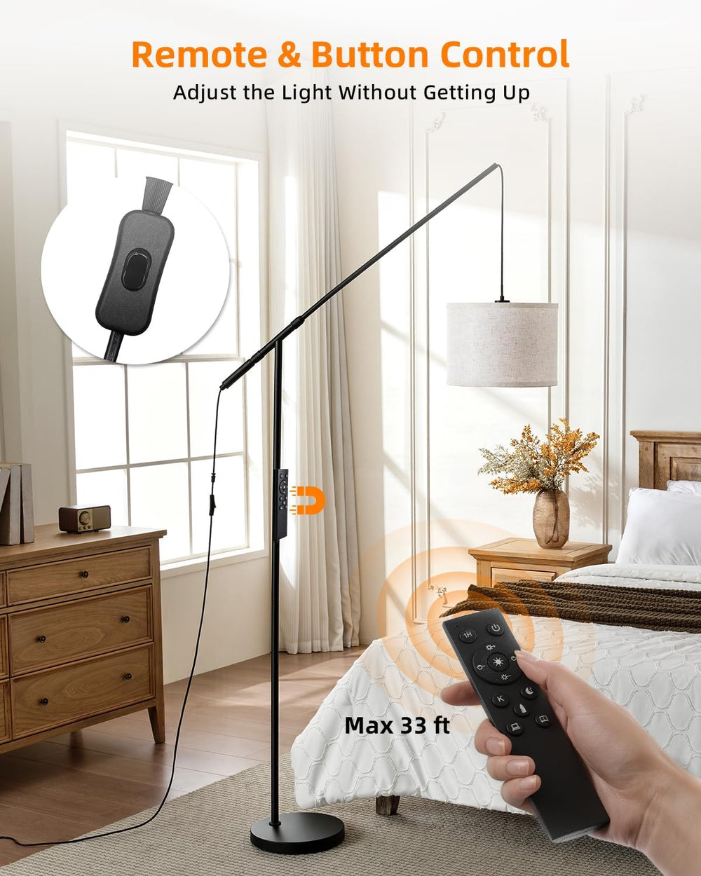 Arc Floor Lamp with Remote Control, LED Reading Light for Living Room