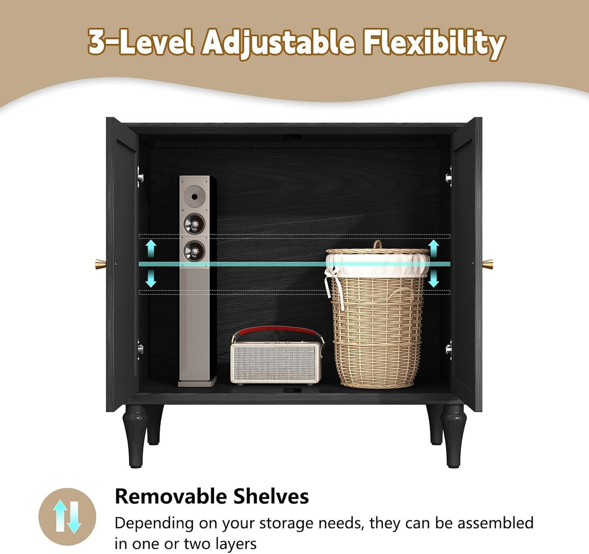 ARTPOWER Black Sideboard Buffet Cabinet with Storage, Mid-Century Modern Storage Cabinet with 2 Doors and Adjustable Shelves, Accent Style Sideboard for Entryway, Dining Room, Living Room