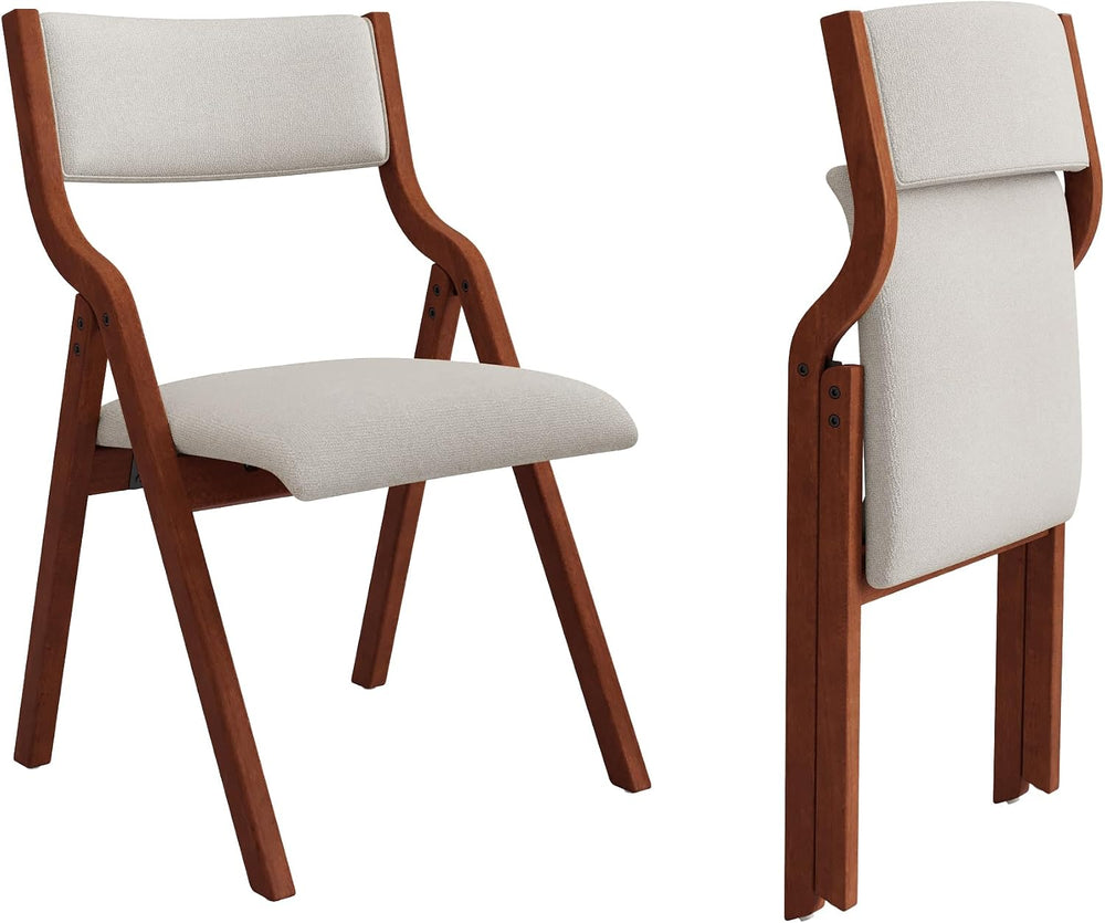 Ball & Cast Upholstered Folding Dining Chairs Set of 2, Foldable Wooden C...