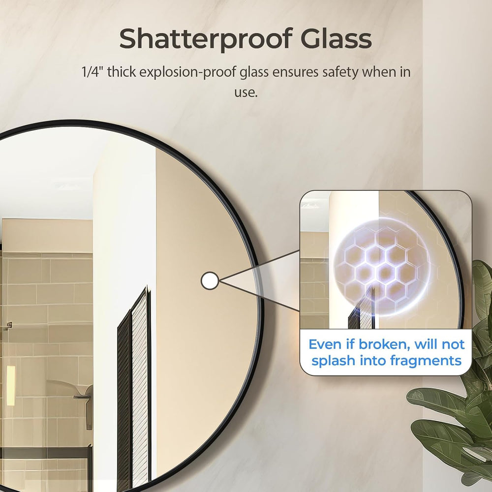 USHOWER 24 Inch Black Round Bathroom Mirror for Over Sink