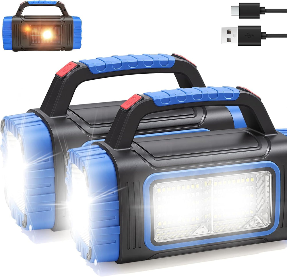 3000 Lumen Solar Powered Flashlight Rechargeable, Blue, 2PC