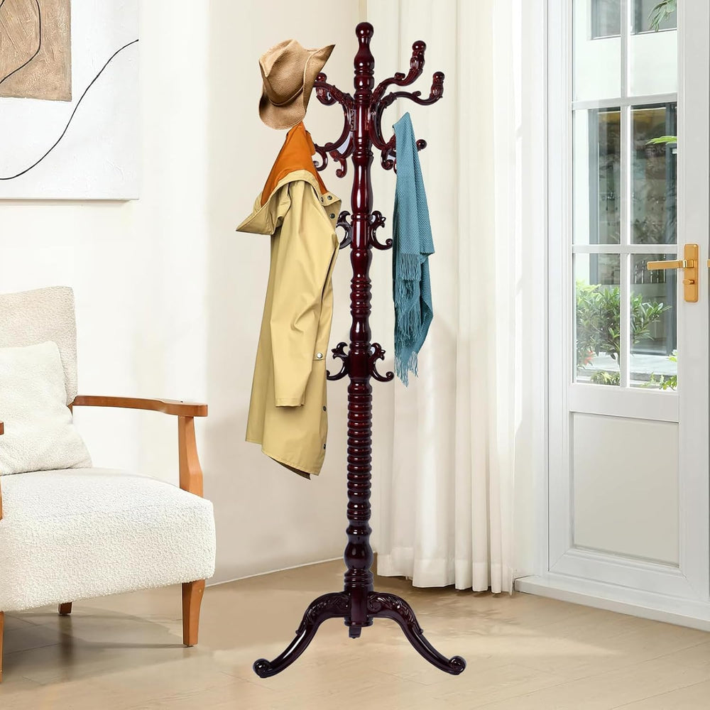 Wood Coat Rack Freestanding, Natural Coats Tree Stand with 14 Hooks, 73"...
