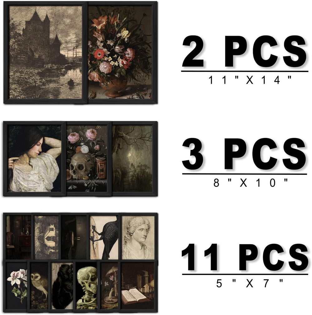 ANERZA 16 PCS Framed Dark Academia Room Decor, Gothic Home Decor, Moody Wall ...