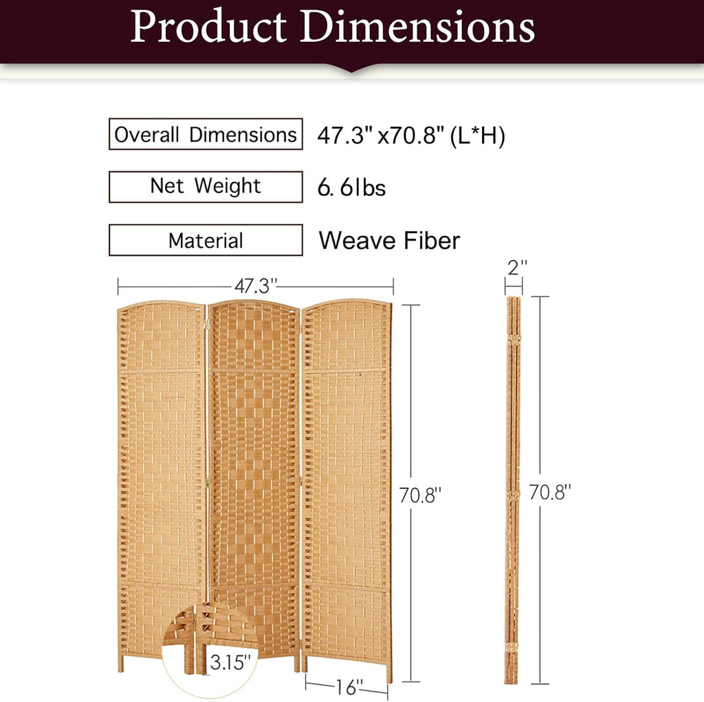 RHF Room Divider Panel,3 Panel Partition Room Dividers Screen, Light Beige