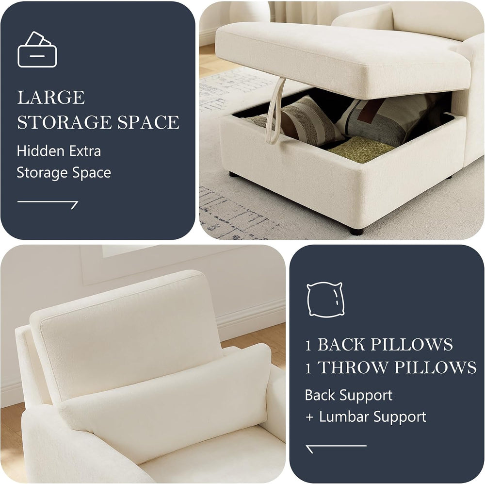 63.8" Oversized Chaise Lounge Chair with Storage, Chenille Beige
