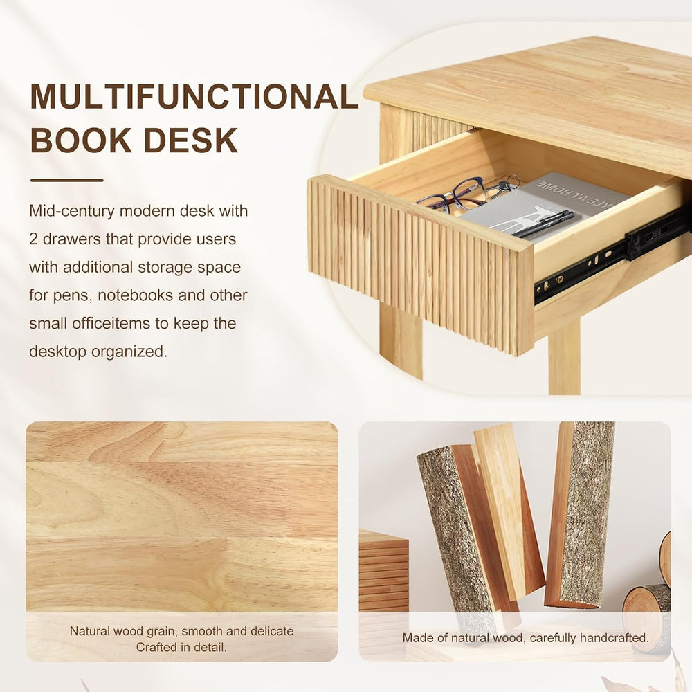 47.2'' Solid Wood Desk with, Mid Century Home Writing Office Wooden D...
