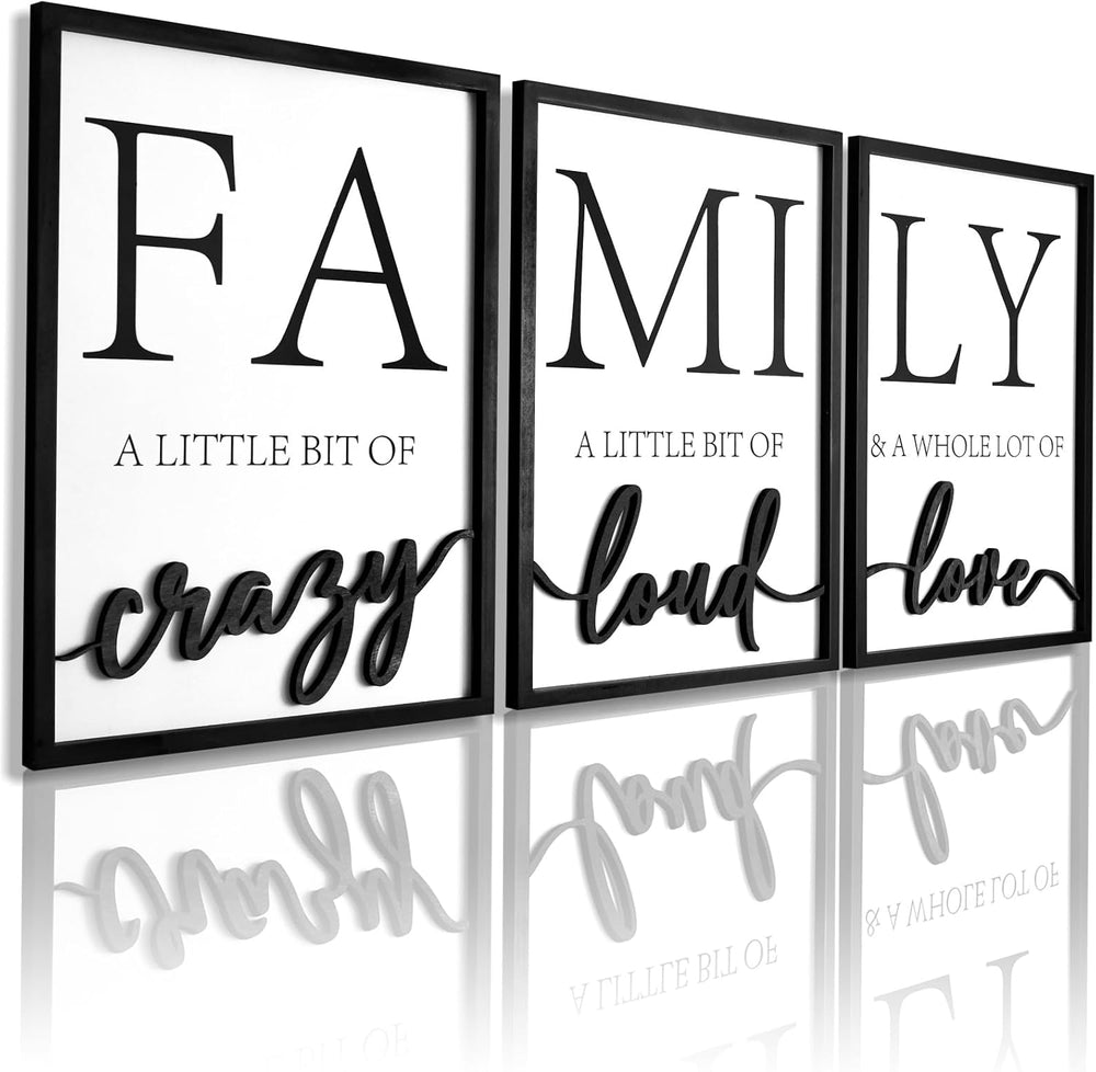 3D Wood Family Wall Decor, 36" x 16" Framed Family Sign Wall Art, 3...