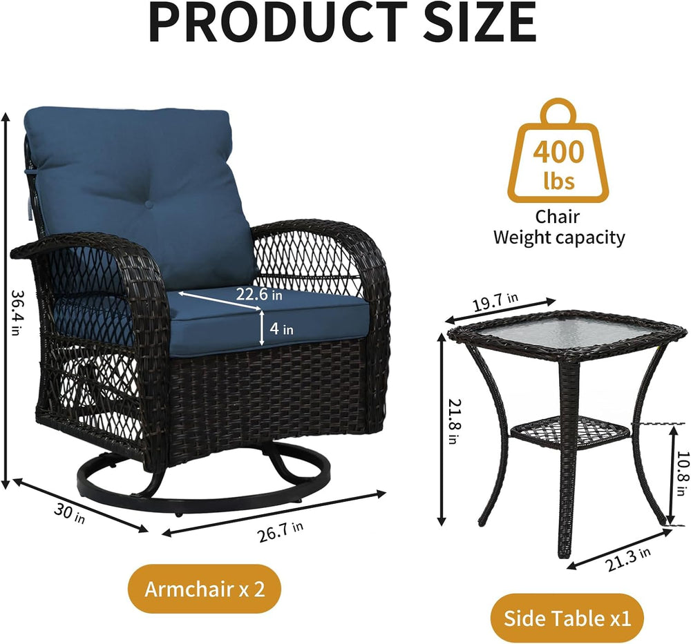 YLGJ&TIDY Outdoor Patio Furniture 3PCS Set Wicker Swivel Rocking Armchair...