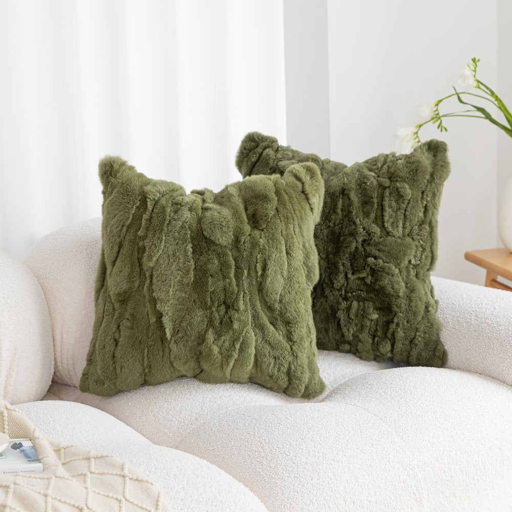 Genuine Rabbit Fur Throw Pillow Covers Set of 2,Luxury Decorative Pillowcases...