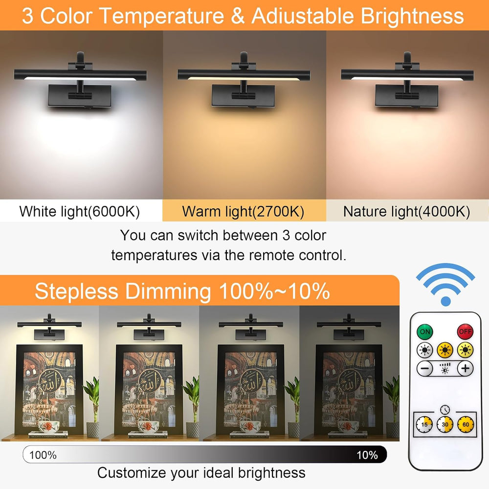 Tassuowell Battery Powered Picture Light with Remote and Timer,Full Metal Art...