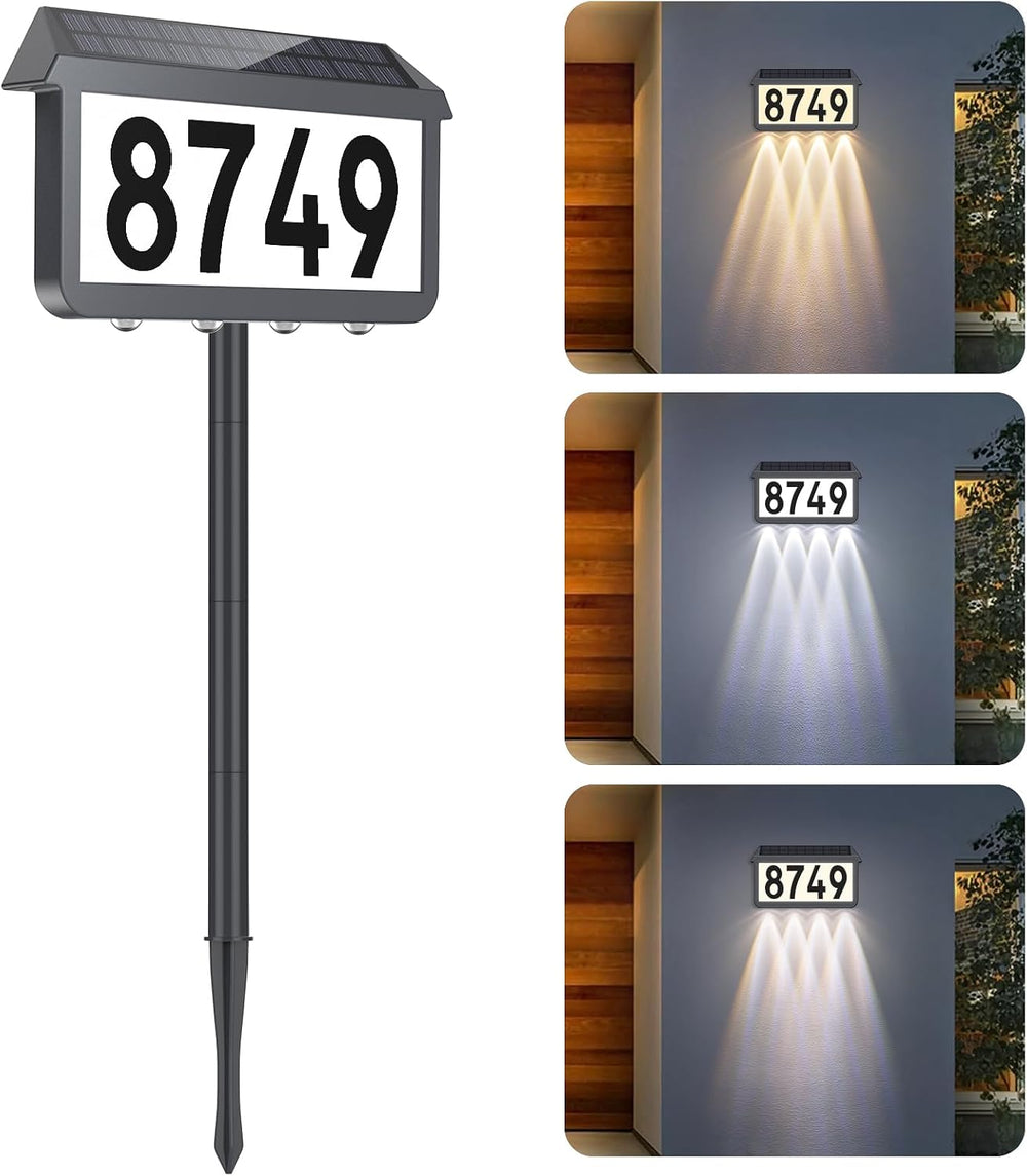 Brightever Solar Powered Address Signs, Solar House Numbers 3-Light Modes