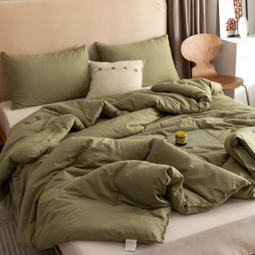 ROSGONIA Queen Comforter Set Olive Green, 3pcs Bedding Sets Queen (1 Boho Oli...