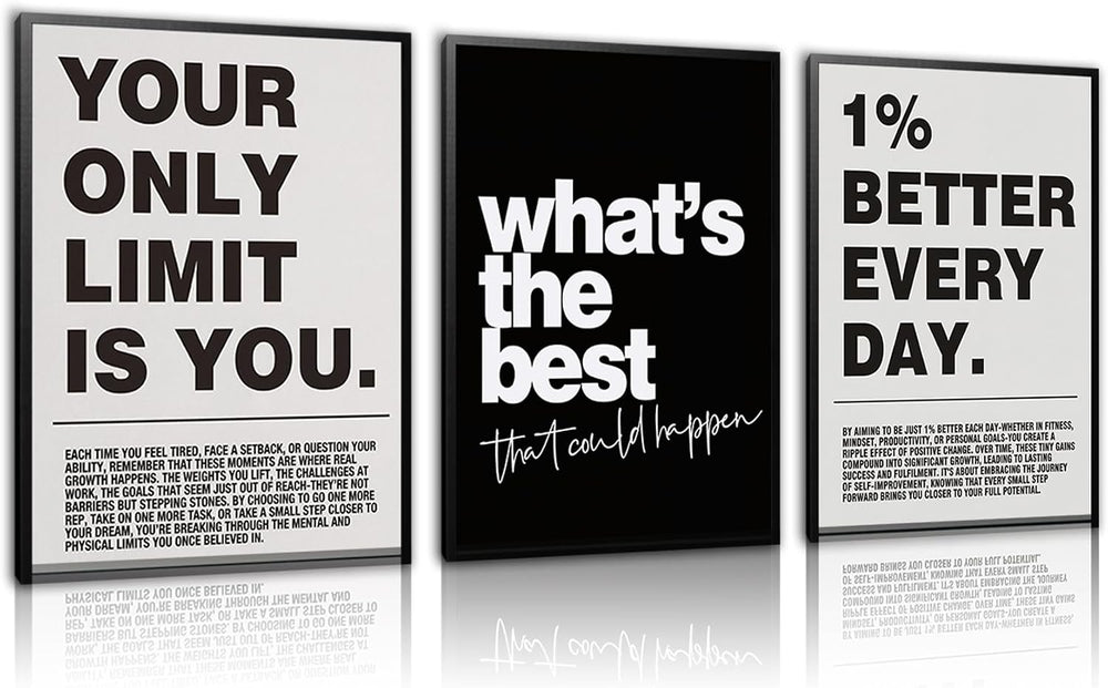 Kownzev Motivational Wall Art Set of 3, Black White Gym Office Decor 12x16