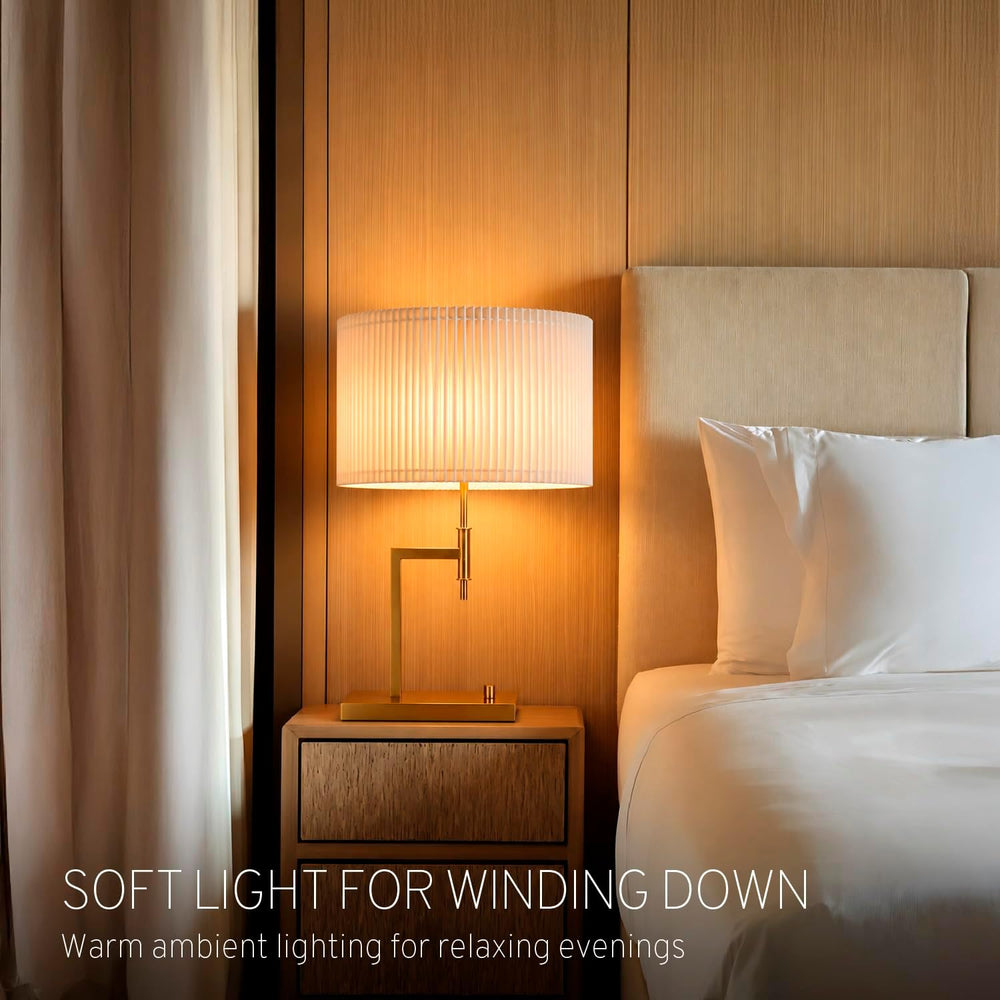 HarvestLand Clara Brass Table Lamp with USB, DIY Pleated Bedside Lamp