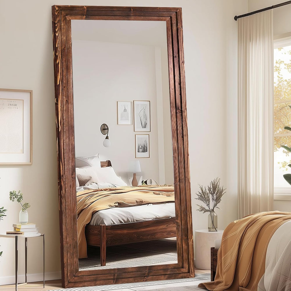 Full Length Mirror, 76 x 34 Inch Solid Wood Floor Mirror, Brown