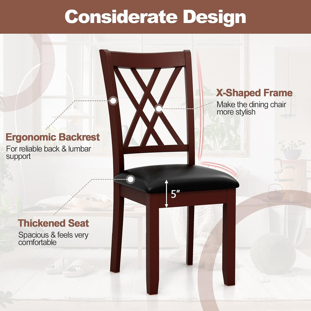 GIANTEX Wood Dining Chairs Set of 4, Faux Leather Upholstered Kitchen Chair