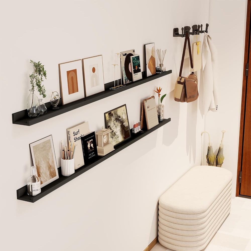Axeman 72 Inch Floating Shelves, Black Picture Ledge Shelf Set of 2