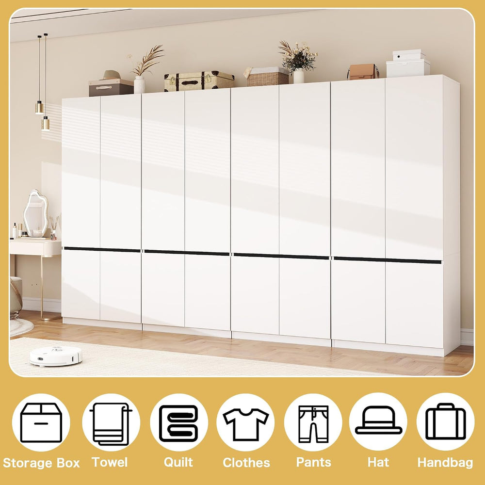 White Armoire Wardrobe Closet with 8 Doors: 75" H x 126" W