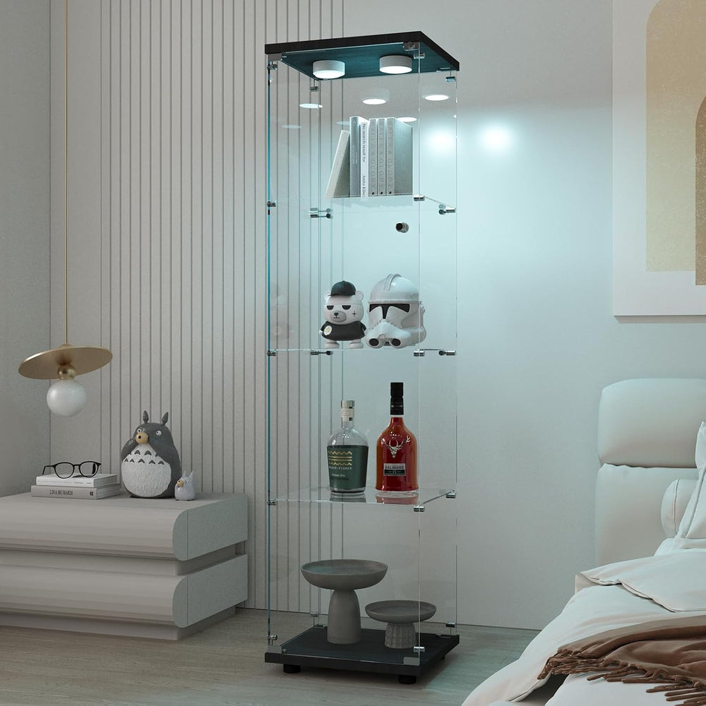 Beauty4U Glass Display Cabinet with 13-Color LED, 4-Tier Curio Cabinet