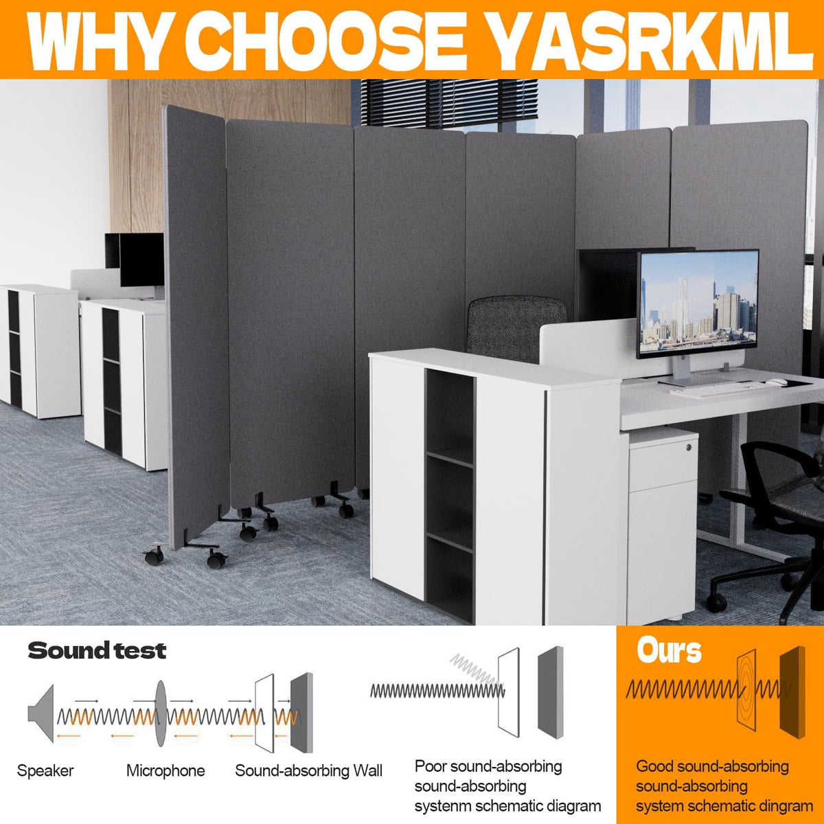 3 Panel Soundproof Room Divider, Portable Acoustic Office Divider