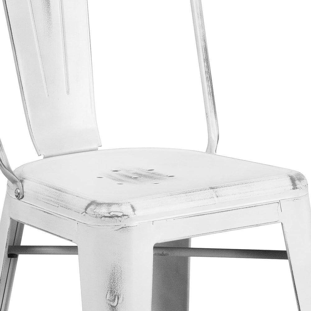 EMMA + OLIVER 24" Distressed White Metal Indoor/Outdoor Counter Stool