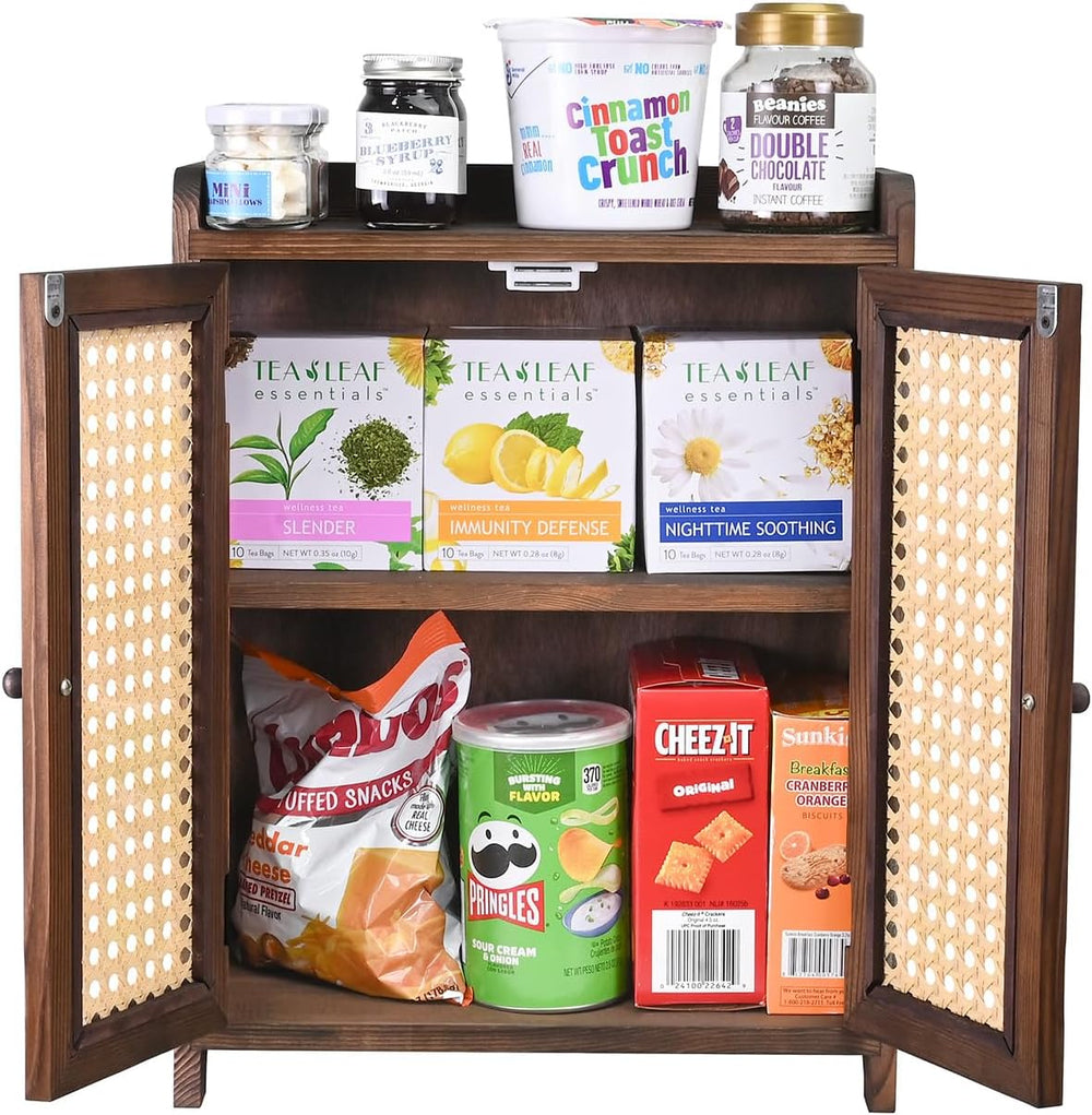 Ikee Design Wood Storage Cabinet with Rattan Doors, with Removable Shelves