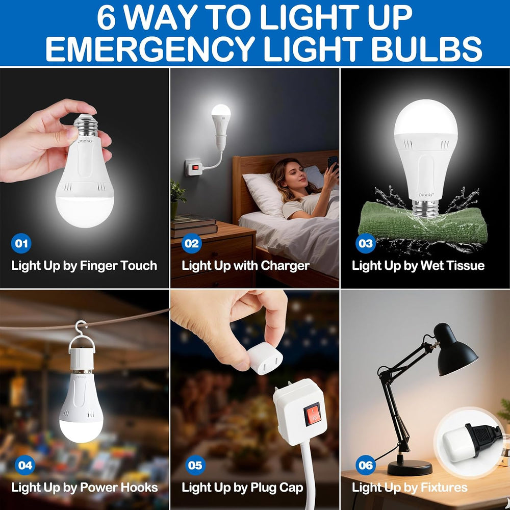 Ostwiki 6 Pack A19 Rechargeable Light Bulbs 6500K Daylight for Lamps