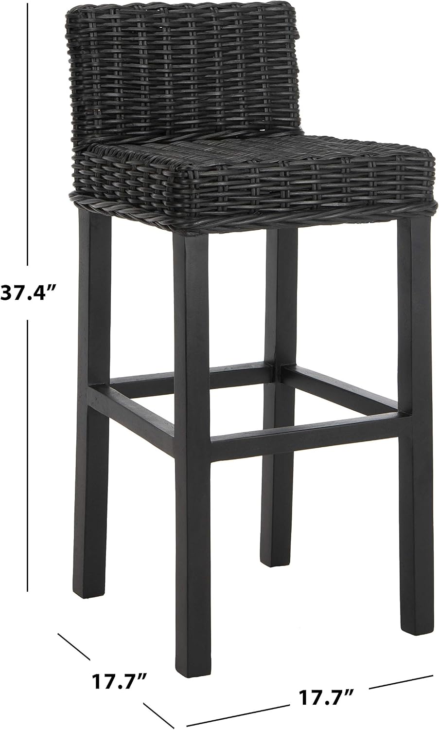 SAFAVIEH Cypress Barstool Wood Bar Stool, 29.72" Seat Black FOX6502C