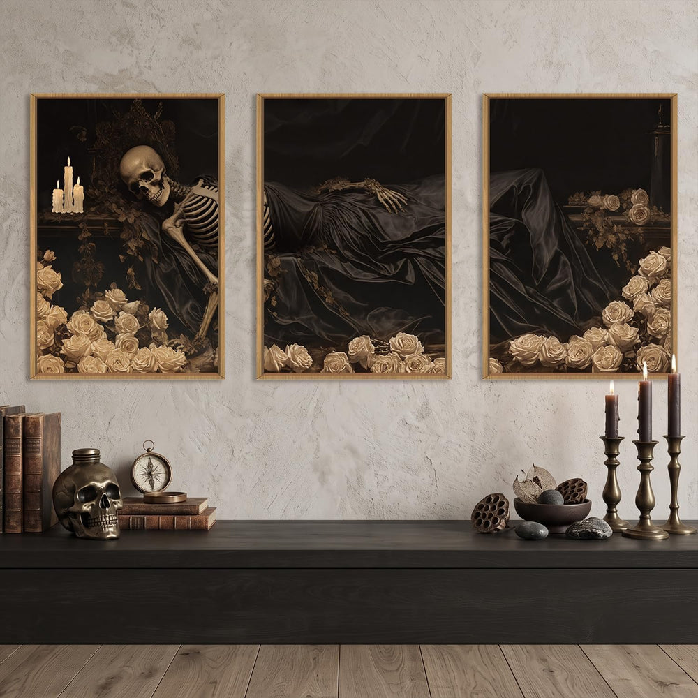 DRACIT Spooky Halloween Dark Gothic Skull Framed Canvas Wall Art-24"x36&...