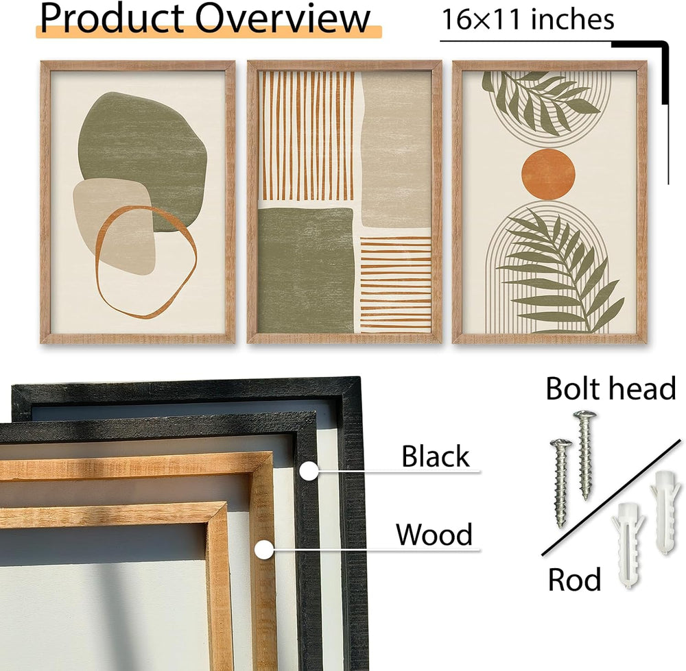 SRSZHIYUE Large Green Abstract Boho Plant Wall Art Set of 3 16"x11"...