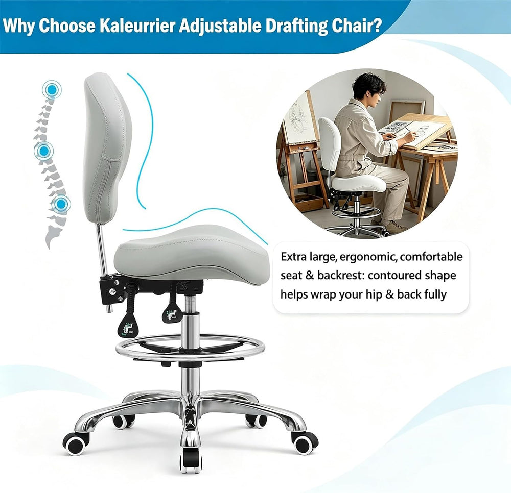 Kaleurrier Adjustable Stools Drafting Chair: with Back Rest & Foot Rest