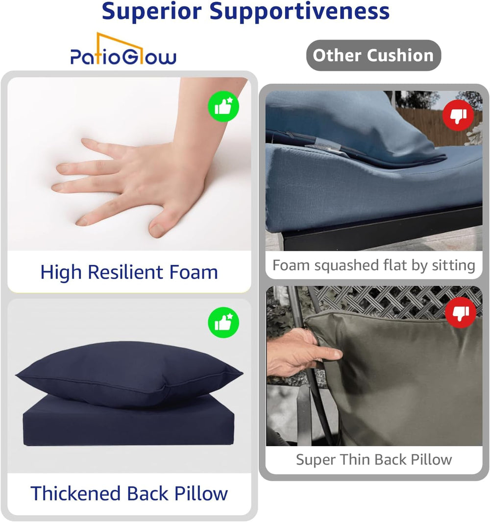 PatioGlow Outdoor Seat Cushion Set, 22" x 22" x 3.5", Set of 2...