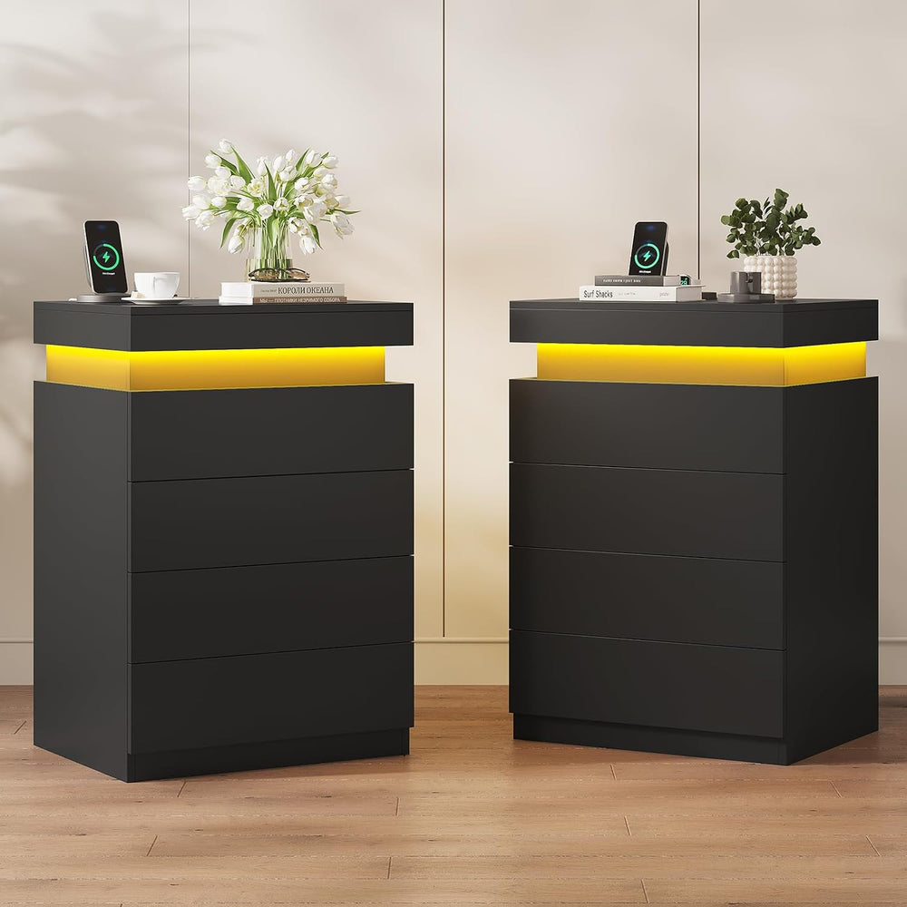 ADORNEVE Black Large Modern Night Stand Set of 2