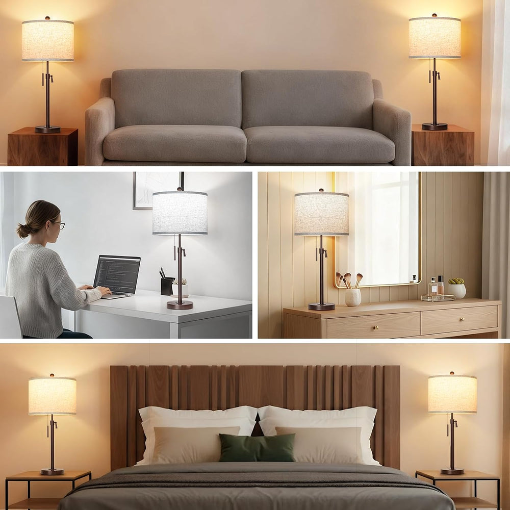 Qingmiao Table Lamps Set of 2, 22" to 30" Adjustable Nightstand Lam...