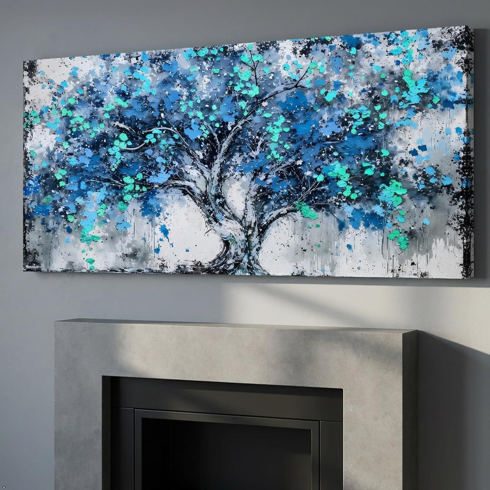 SHYART Tree Wall Art Teal Blue Nature Tree of Life Canvas Painting 58x28in