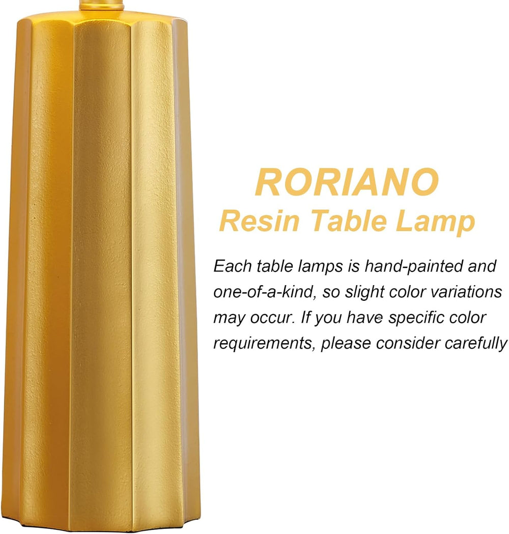 Set of 2 Modern Table Lamps for Living Room Bedroom, Gold Nightstand Resin La...