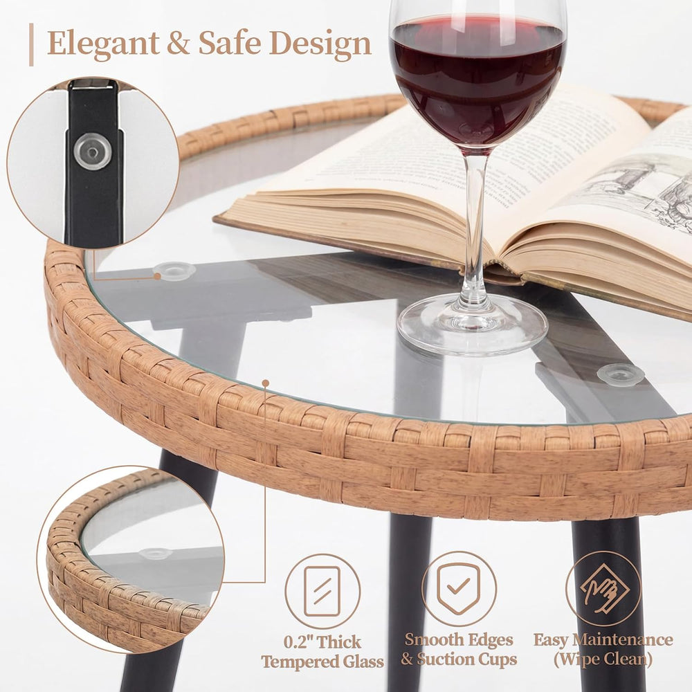 3-Piece Patio Dining Set, Featuring a Round PE Rattan Table and 2 Chairs, Sui...
