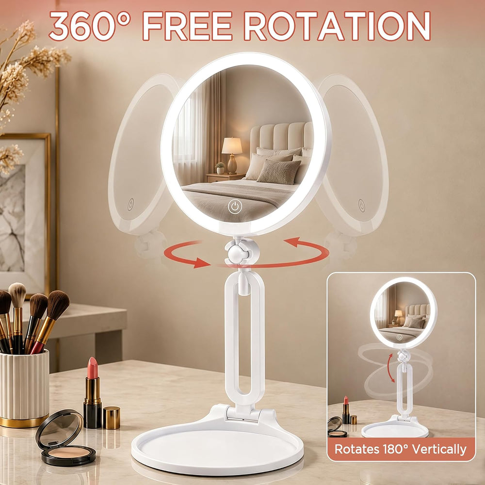Magnifying Mirror with Light, 30X/1X, 3 Light Modes, Foldable Travel Mirror