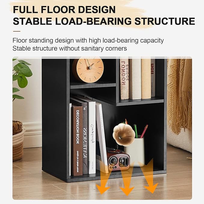 VECELO 3-Tier Small Bookcase, 4 Cube Bookshelf, Fits Tallest Hardwares, Modern Floor Standing Unit, Shelf Hold Up to 66 LBS for Living Room Bedroom, Black