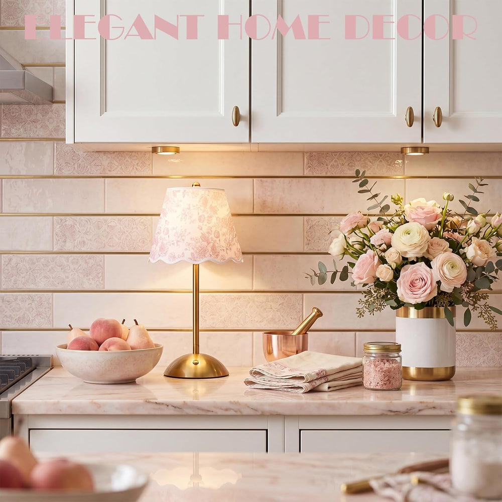 Pink Floral Cordless Table Lamps Rechargeable LED Desk Lamp
