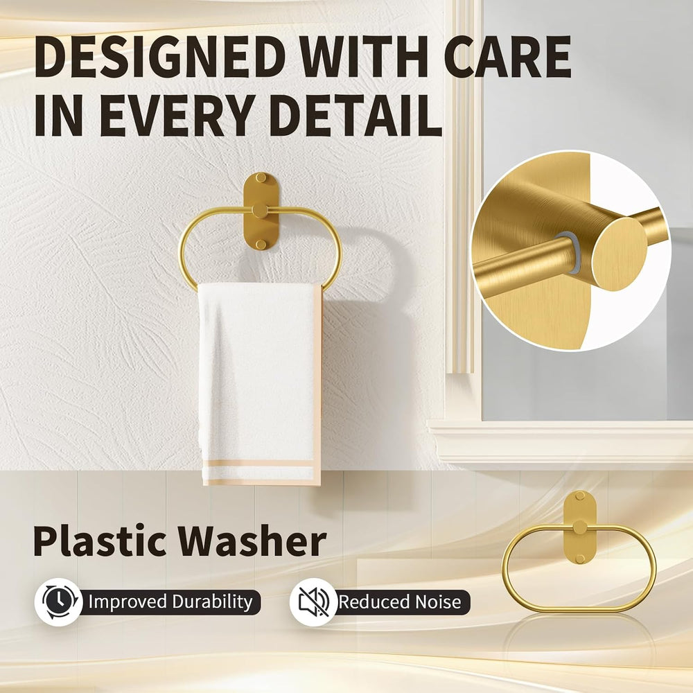 5-Piece Bathroom Hardware Set, Adhesive or Drill Wall Mount, Gold