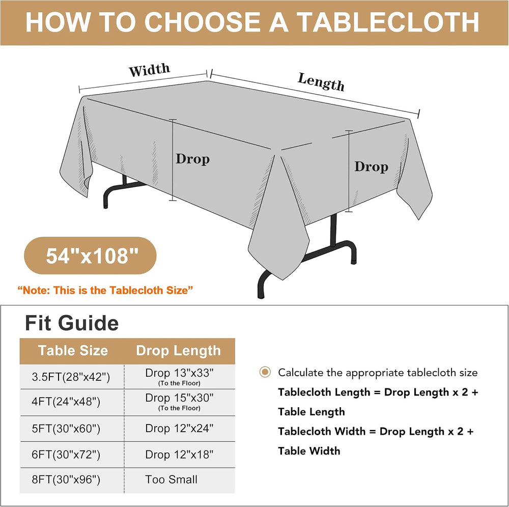 sancua White Table Cloths Rectangle, 8 Pack Tablecloths for 6 Foot Tables